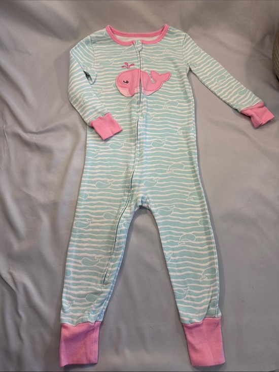 Kids Headquarters Other - Kids Headquarters Aqua Stripe Whale Zip Pajamas with Pink Trim